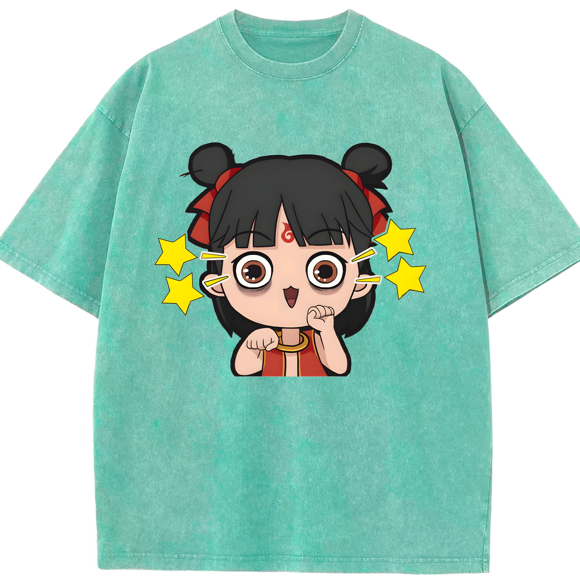 （画像用） Ne Zha 2 ナタ 魔童の大暴れ 綿100% ヴィンテージ風 半袖Tシャツ（フロントプリント）